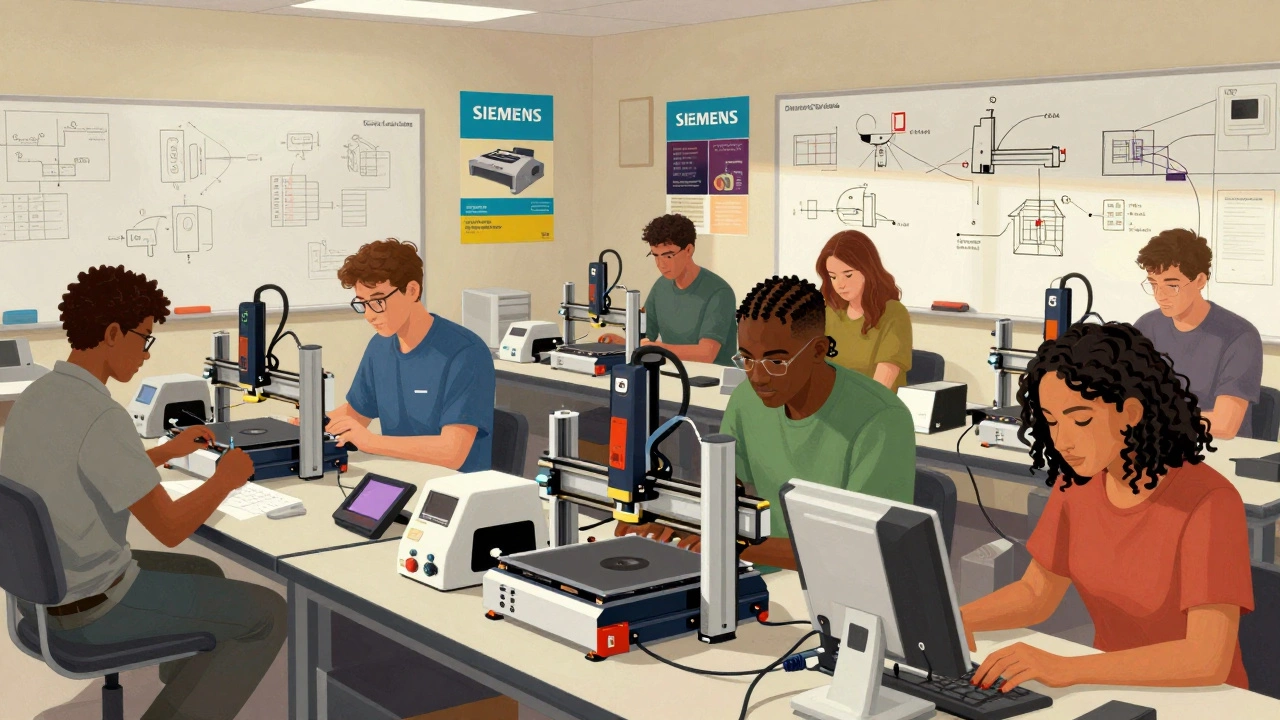 Trainees learning advanced manufacturing skills in a North Carolina college workshop.