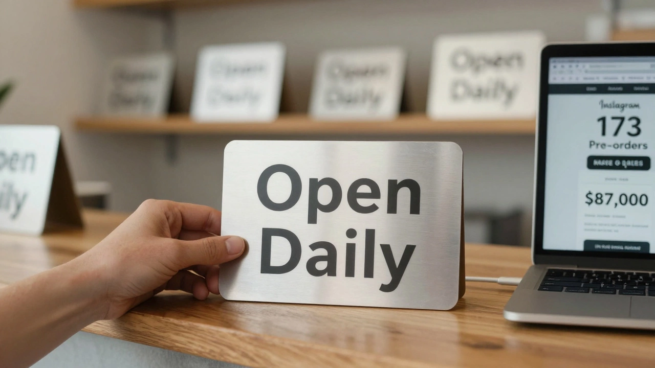 Custom aluminum sign for a cafe with Instagram pre-order dashboard in background