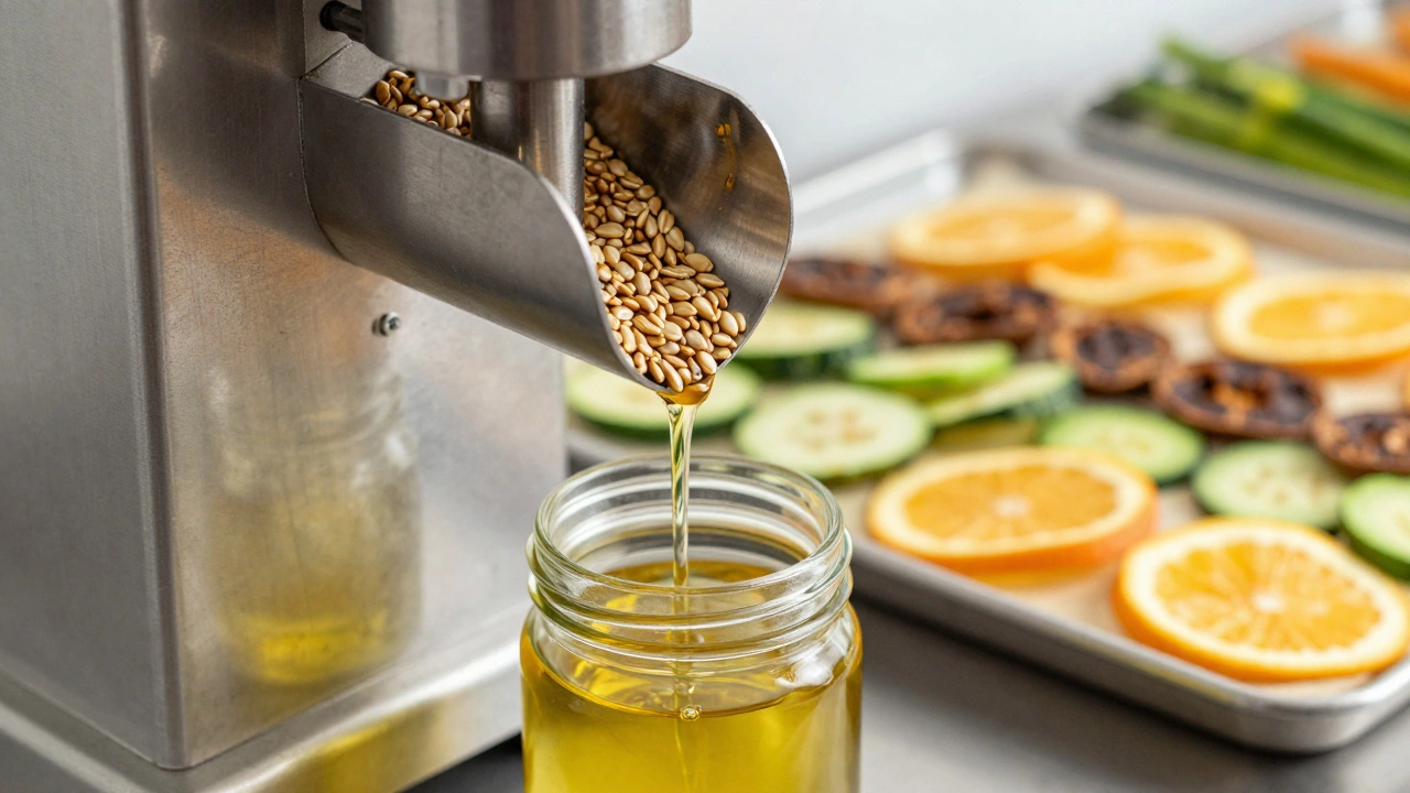 Cold press machine making oil and dehydrated food snacks