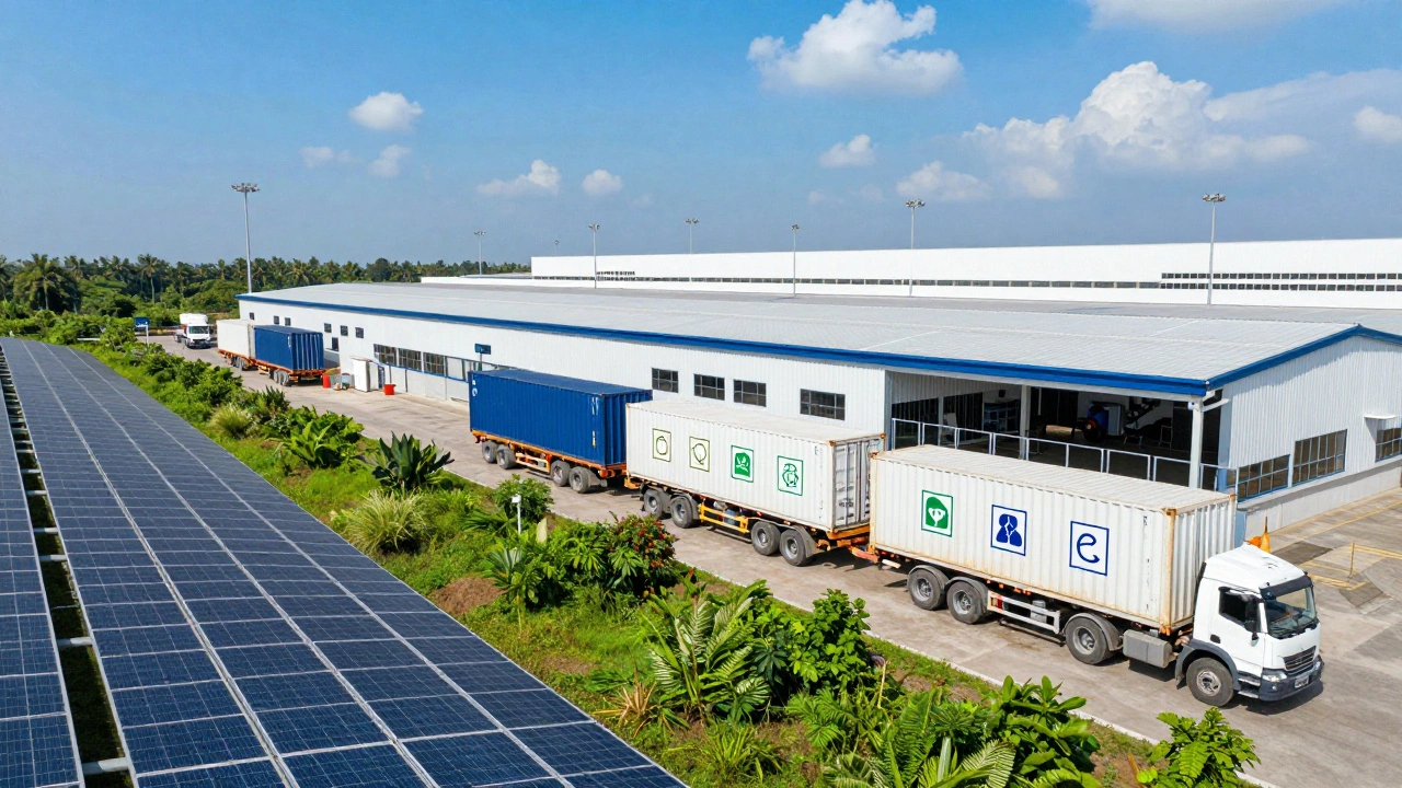 Green sustainable factory with exports highlighting supply chain resilience