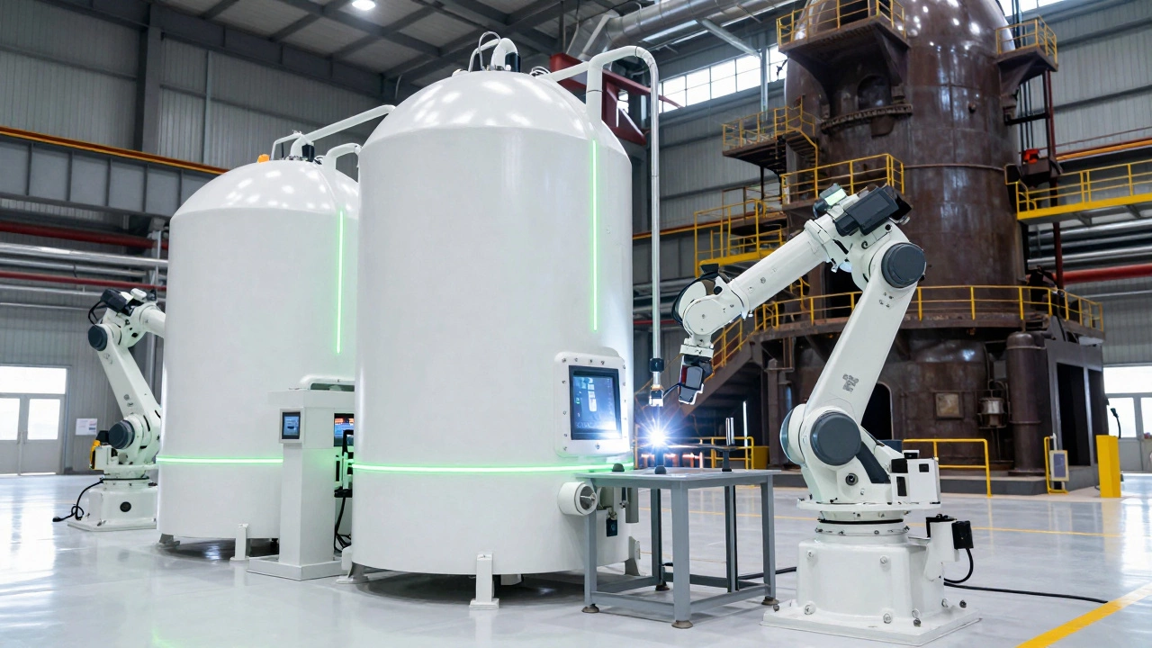 Modern automated steel plant featuring green hydrogen technology