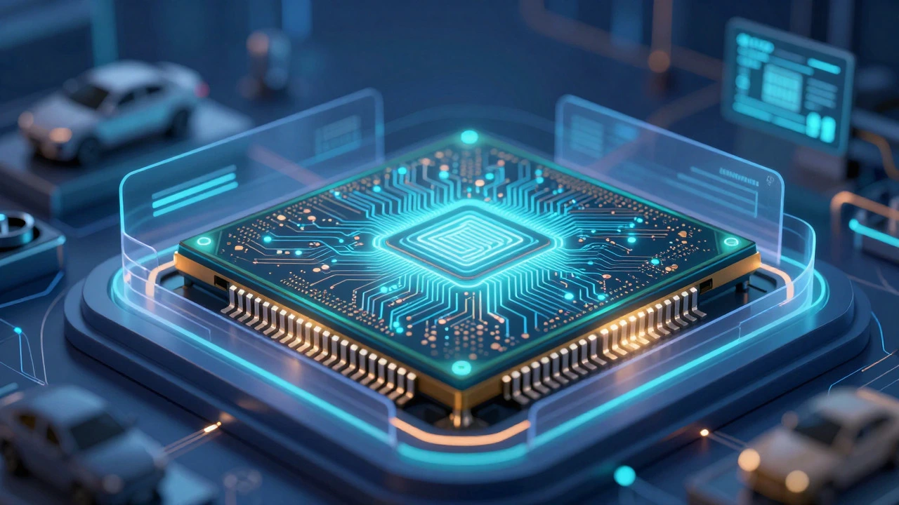 Close-up of a glowing silicon wafer representing India's new semiconductor fab capabilities