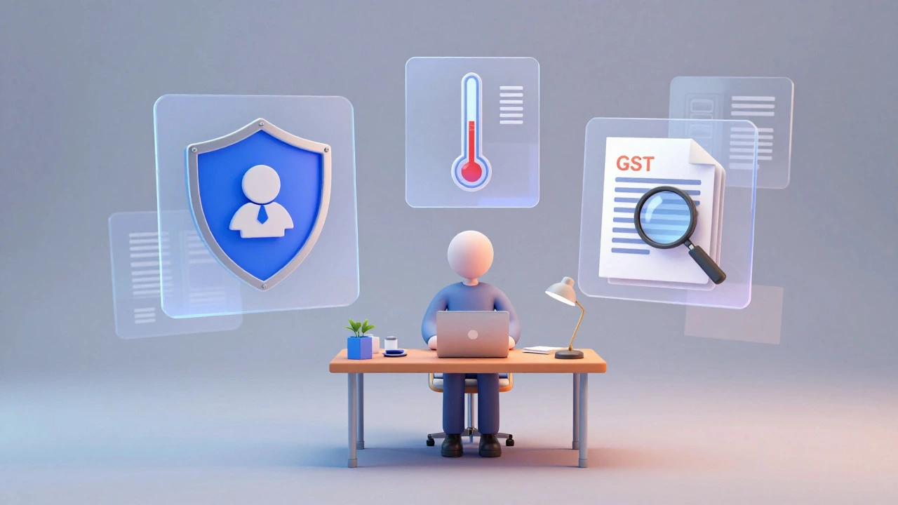 Conceptual illustration of a maker surrounded by icons for taxes, safety, and labeling.
