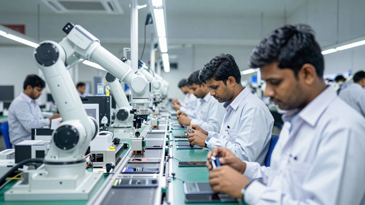 Modern smartphone assembly line in an Indian factory