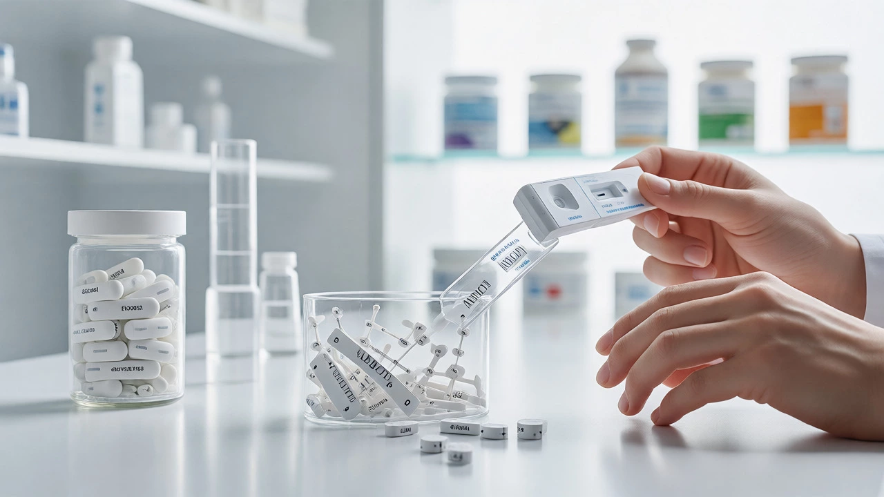 Scientist handling modern diagnostics and drugs in a clean lab environment